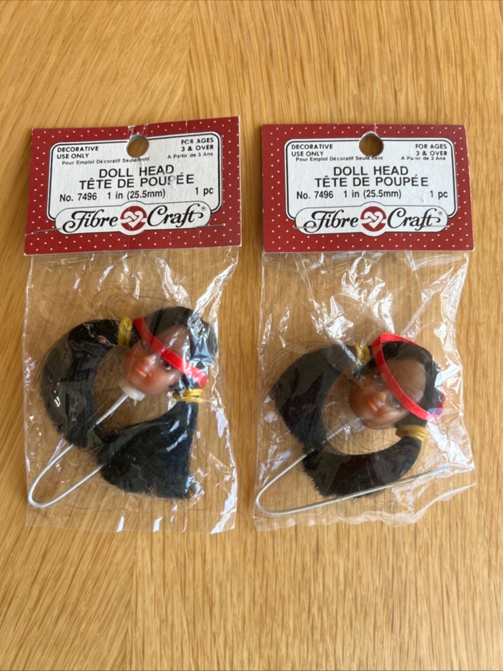 Fibre Craft Lot Of 2 Native American Brown Skin Girl 1” Doll Heads No 7496